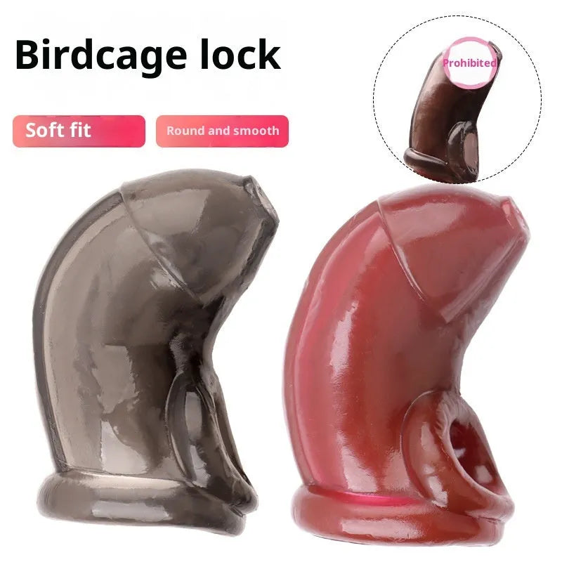 Soft rubber birdcage chastity lock in white colour for male restraint