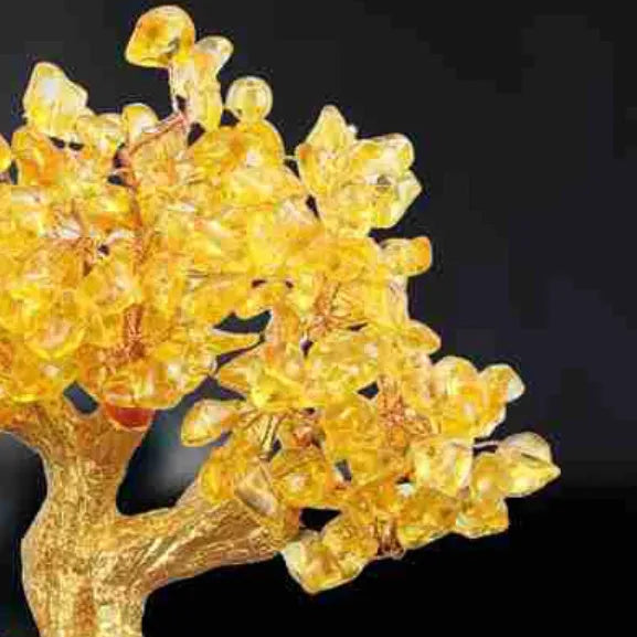 Citrine-coloured resin ornament of a Chinese-style small water turtle money tree.