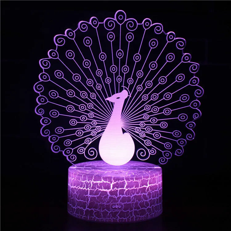 Acrylic 3D colourful touch USB table lamp with crack base design and LED light on a desk.