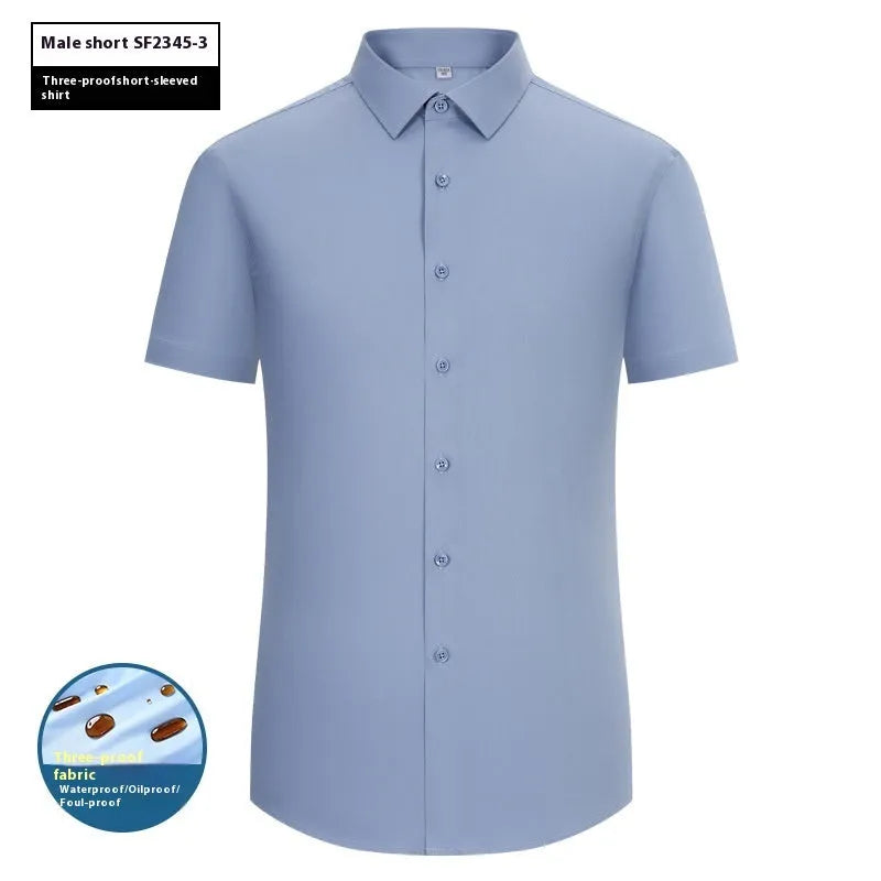 Men's bamboo fibre business shirt with square collar in solid colour showing waterproof and stain-resistant properties