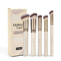 Five apricot makeup brushes with angled blush brush for cheekbone contouring