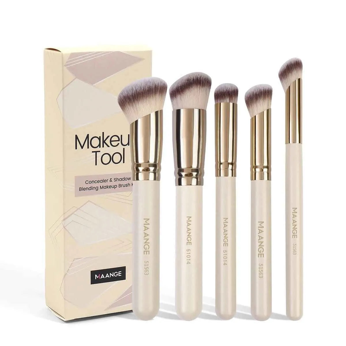 Five apricot makeup brushes with angled blush brush for cheekbone contouring
