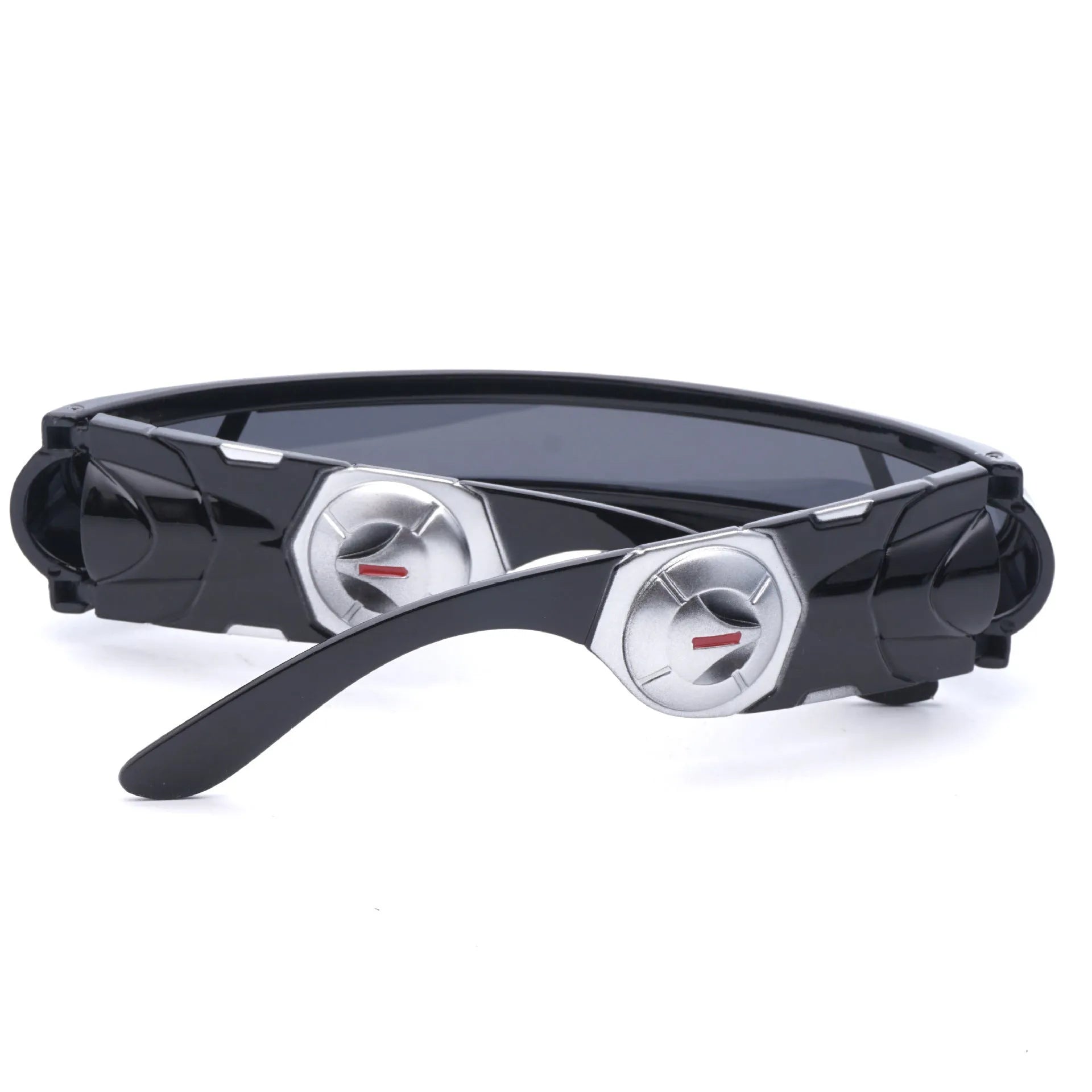 Black full rim sports sunglasses with polarised mercury-tinted lenses.