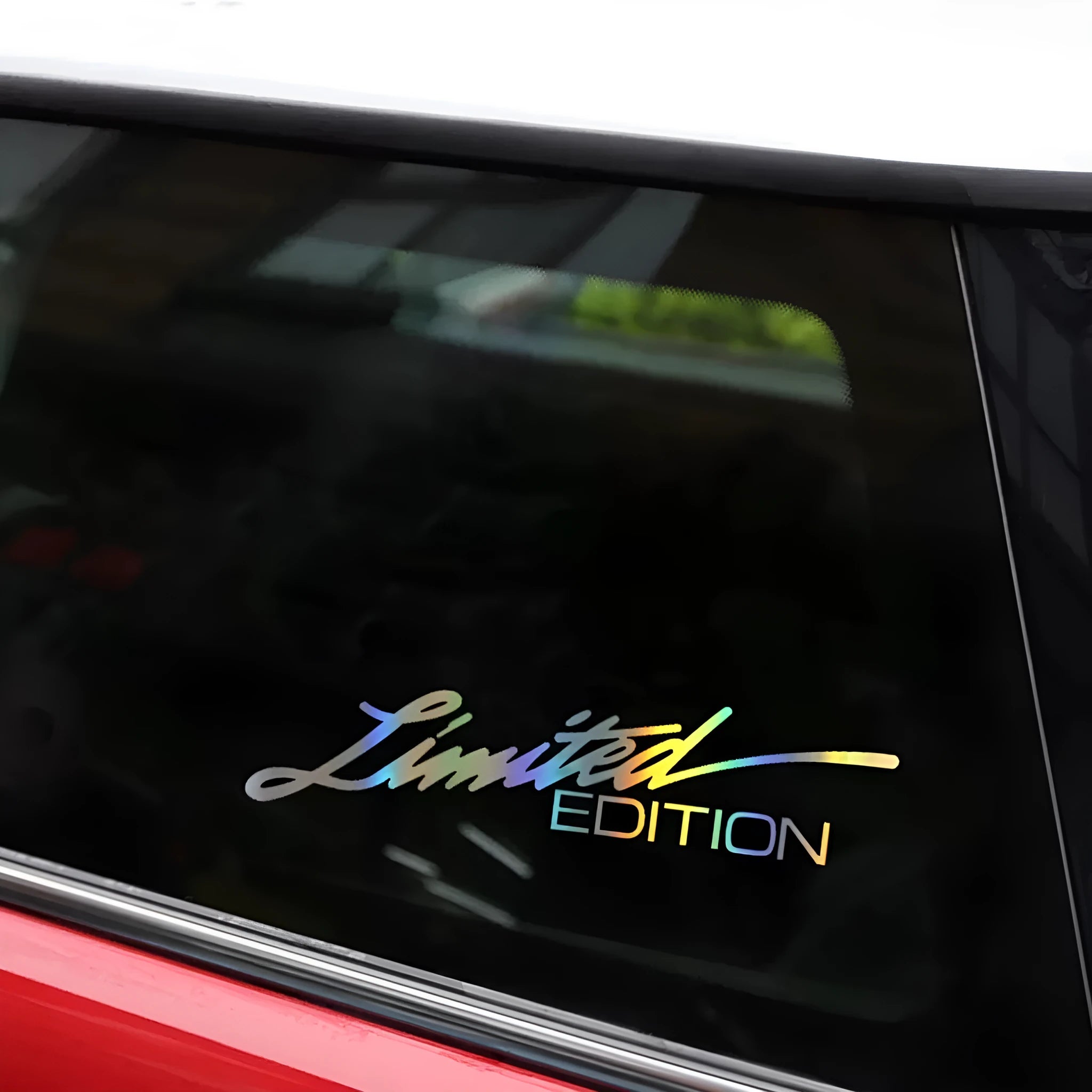 Black laser reflective car sticker with text design on PET film material