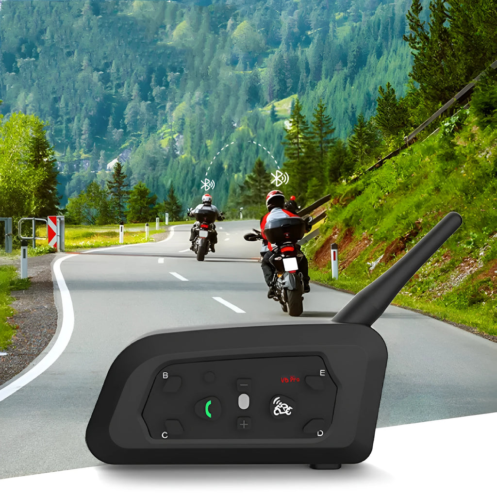 V6pro motorcycle helmet Bluetooth intercom unit with mounting hardware and headphones