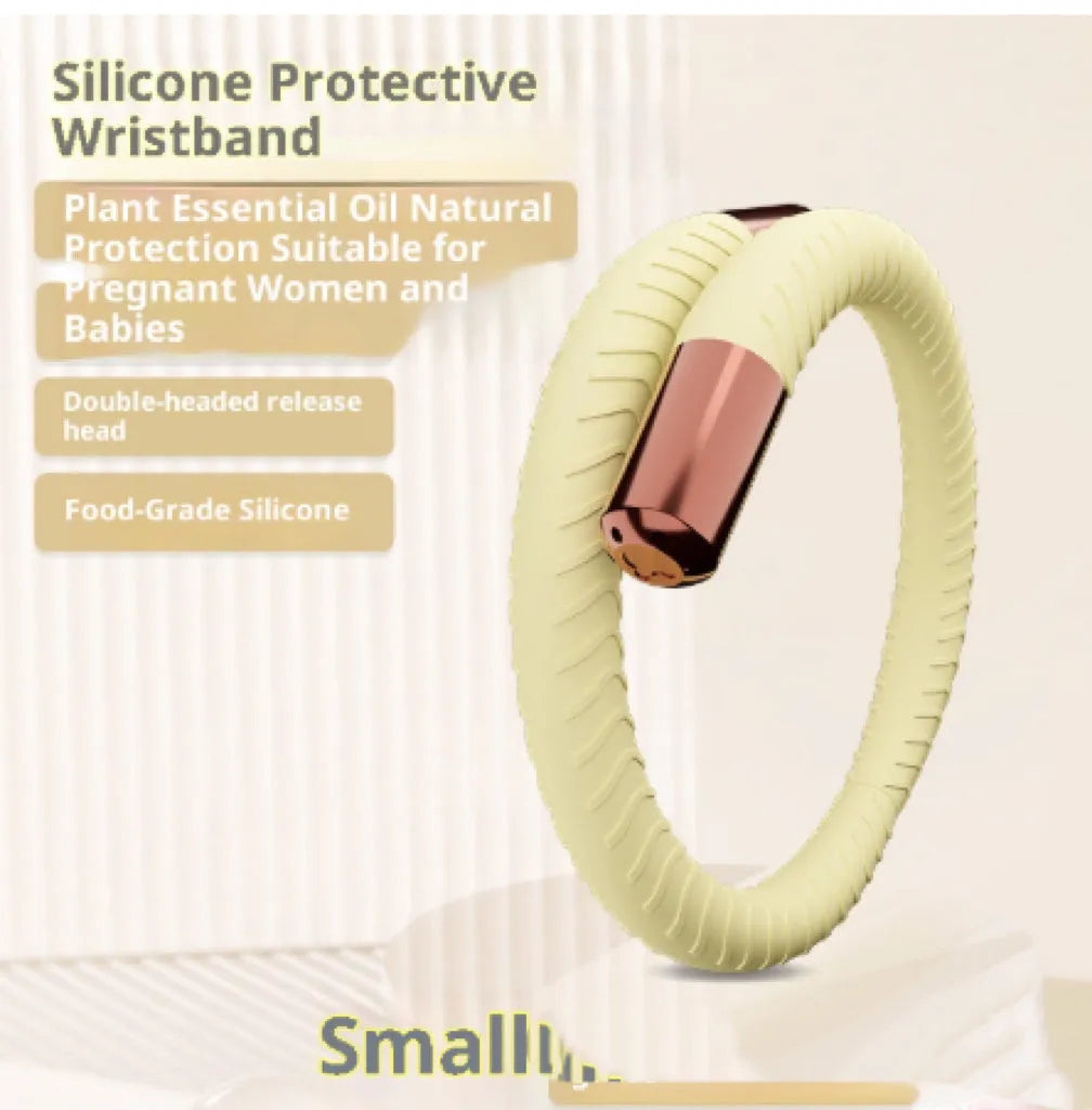 Silicone mosquito repellent liquid protective bracelet in light yellow colour on a white background