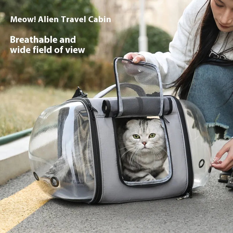 Outdoor portable pet carrier bag with roller shutter design in four colours for cats under 10kg