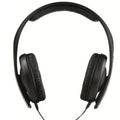 Black head mounted monitor headphones with microphone and 3.5mm plug