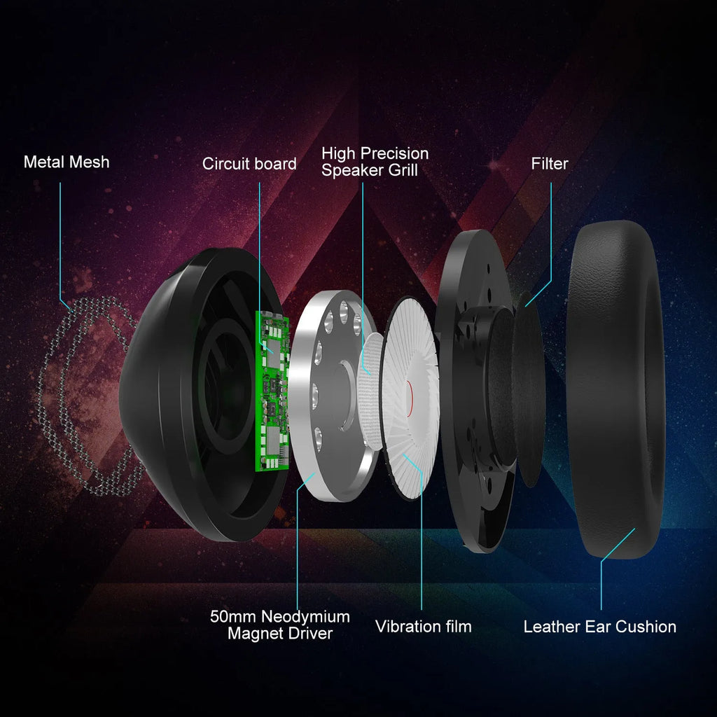 ONIKUMA K19 gaming headset with RGB LED lighting on earcups, black colour, connected via 3.5mm jack and USB