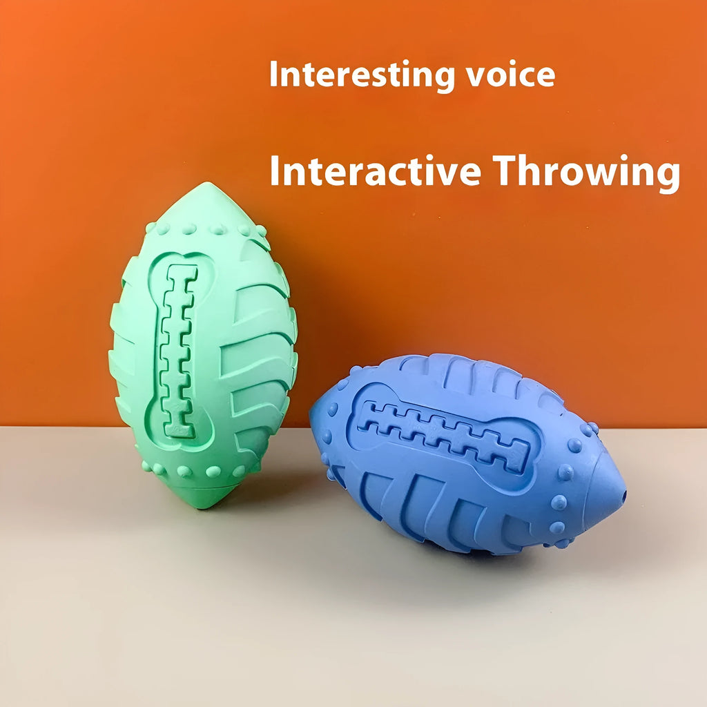 Thickened rubber bite-resistant vocal rugby ball dog toy in light green or sapphire blue colour