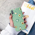 Cartoon-style avocado design on a green flexible TPU back cover for an iPhone