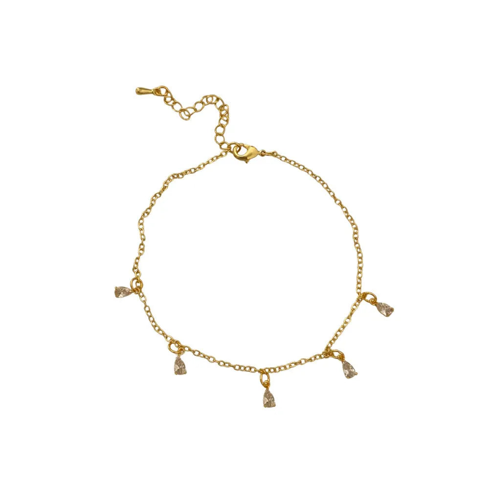 Zircon jewellery set with geometric necklace, matching earrings, and anklet featuring meteor shower design