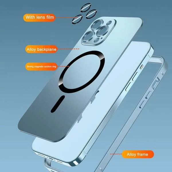 Aluminium frame magnetic iPhone case with lens glass cover in multiple colour options