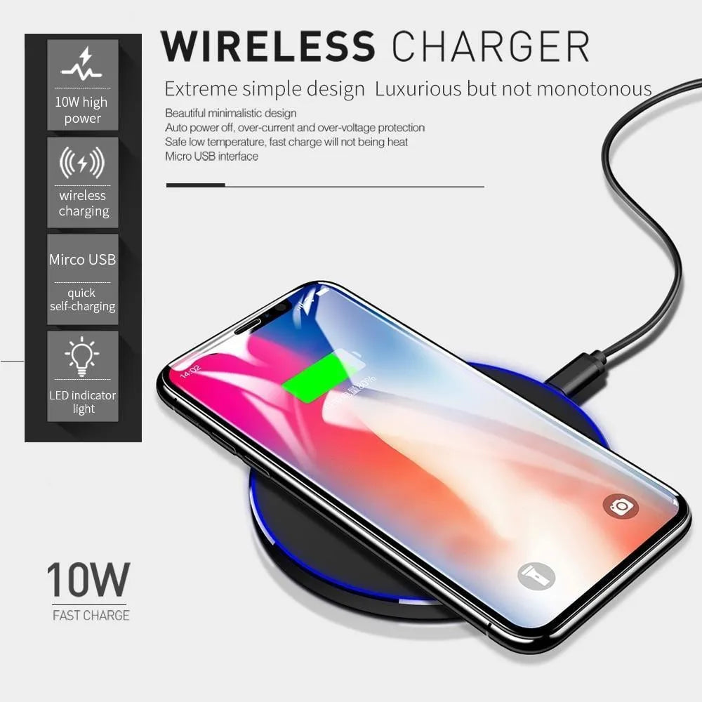 Black ultra-thin square wireless fast charging pad with USB cable