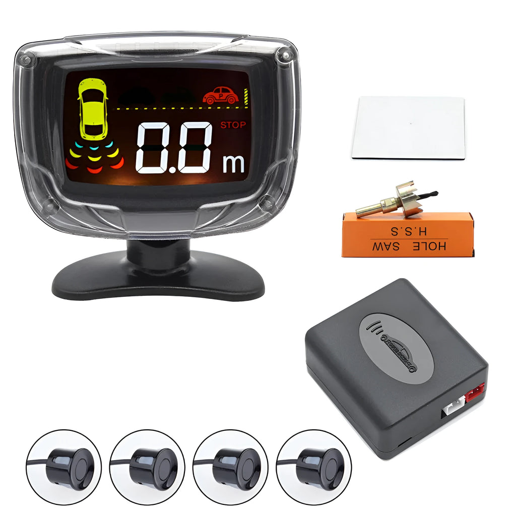 Wireless vehicle reversing sensor system with LED display and four ultrasonic probes