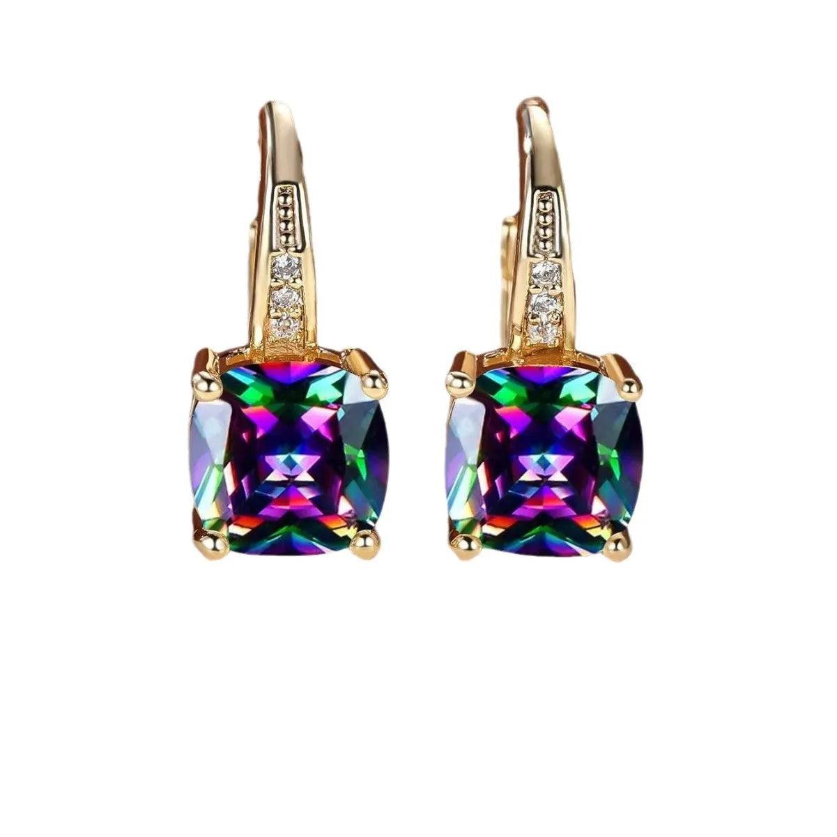 Square geometric moissanite ear clips with colourful inlays and electroplated finish