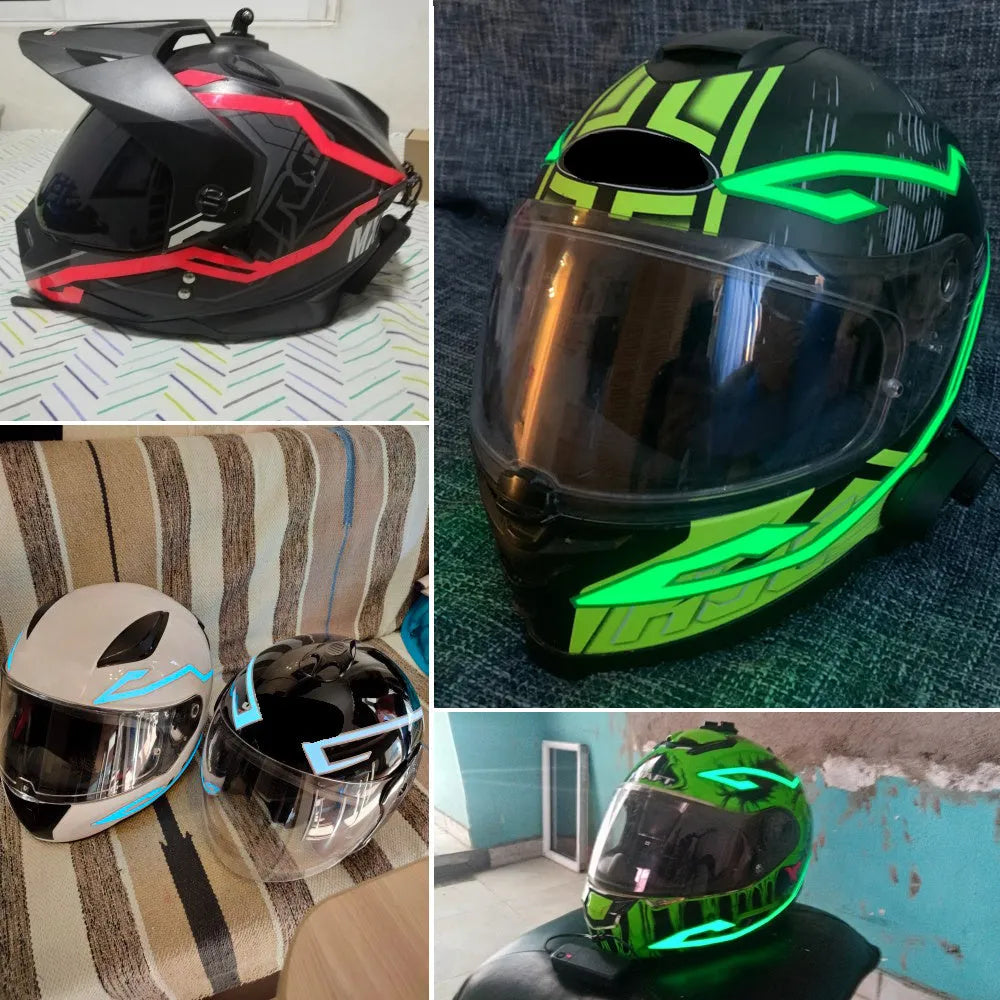 Helmet light bar kit with four flexible strips, driver, cables, and stickers in OPP packaging, 54.5x6.7 cm