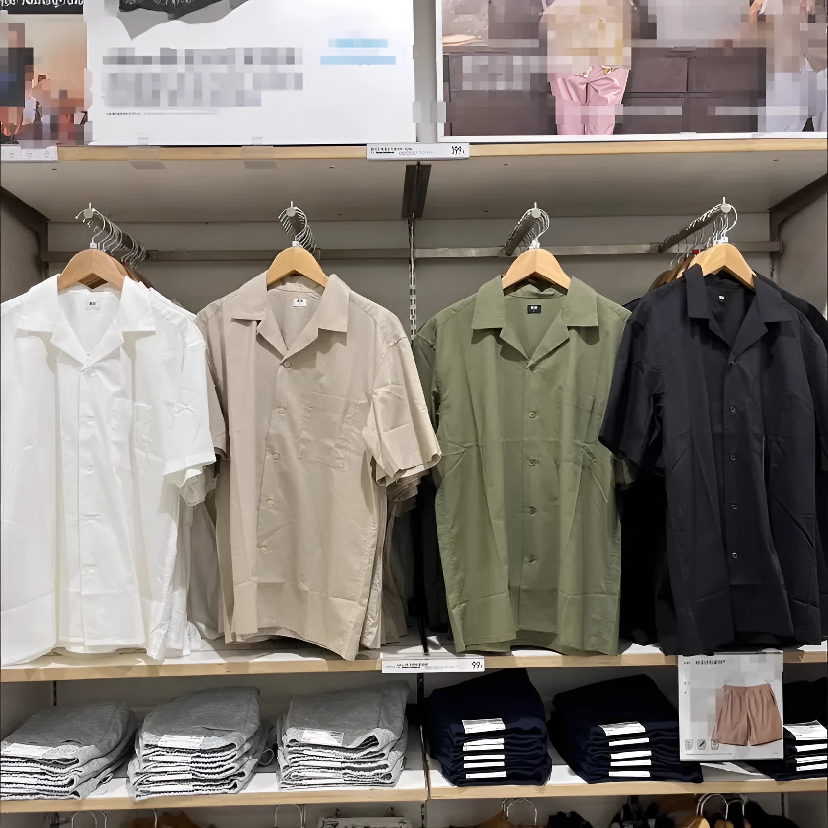 Man wearing a beige open collar casual shirt made from a cotton modal blend with Japanese styling