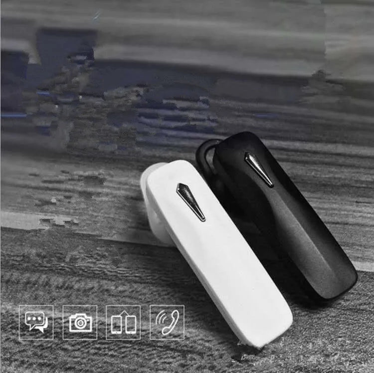 M163 black and white in-ear car Bluetooth headset for hands-free calling and music control.