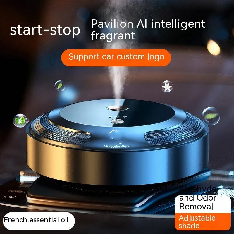Automatic car air freshener diffuser with metal construction and compact 89mm by 35mm dimensions