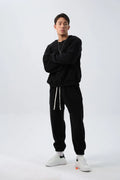 Men's polar fleece sports suit set showing jacket and trousers in winter colours