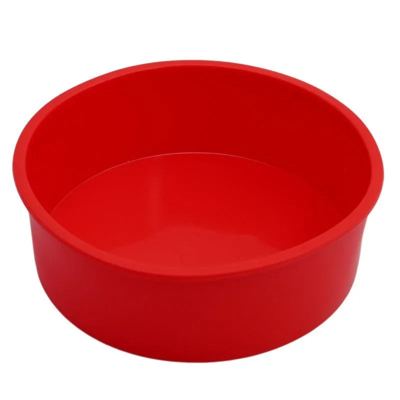 Red round silicone cake mold in 4 6 and 8 inch sizes for flexible non-stick baking