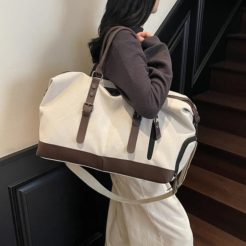 Canvas travel shoulder bag for men and women solid colour black leisure crossbody breathable bag