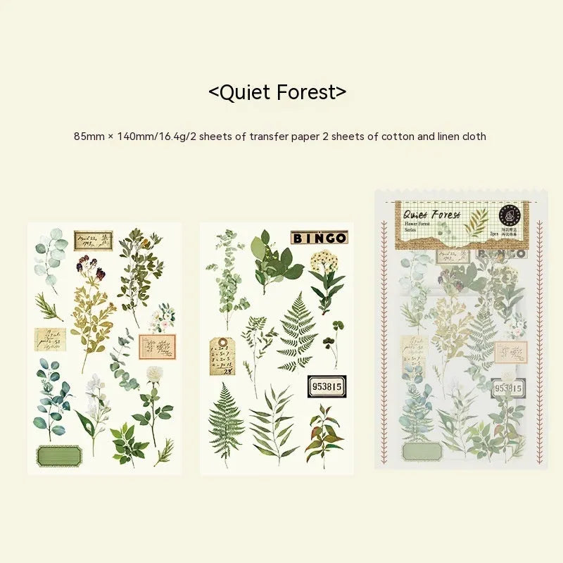 Huazhisen sticker pack showing six colour designs: Dusk Time, Fan Love Of Flower, Purple Flower Fragrance, Quiet Forest, Romantic Light Year, Twilight Mark.