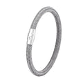 Titanium steel geometric wire bracelet with magnet socket closure showing linear design elements