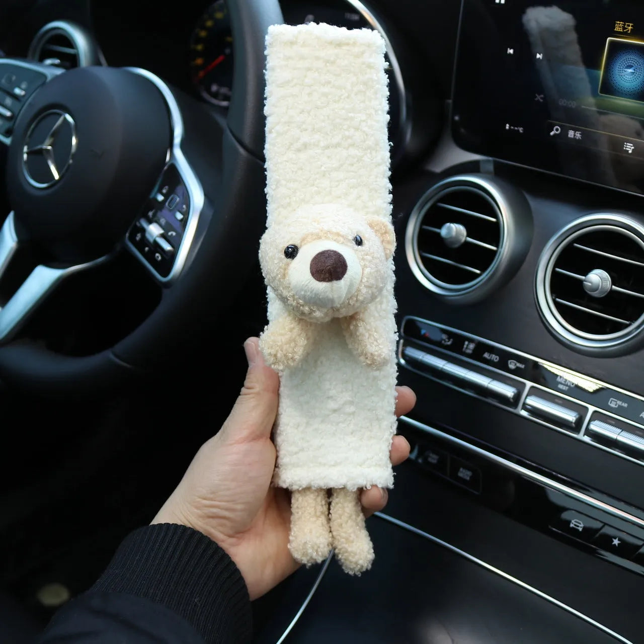 Plush lamb wool car seat belt shoulder protector with cartoon rabbit and bear designs