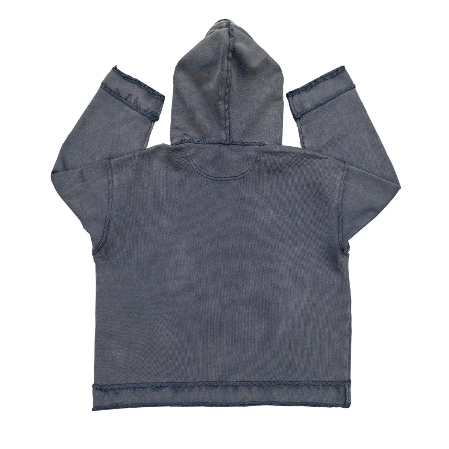 Reverse dark blue hoodie sweater with back-to-front The Sun Also Rises graphic design