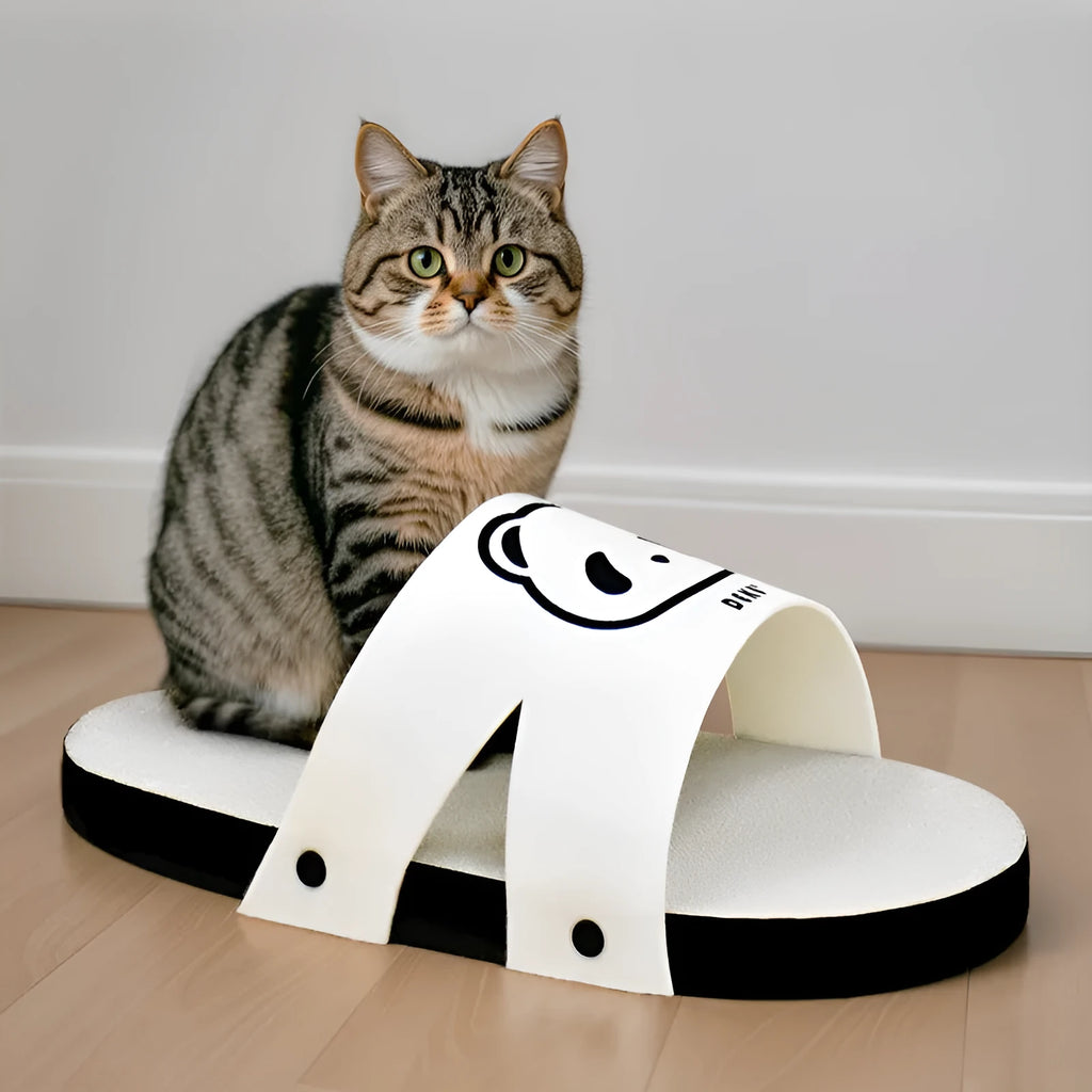 White corrugated paper cat scratch board slipper style for indoor feline scratching and claw maintenance