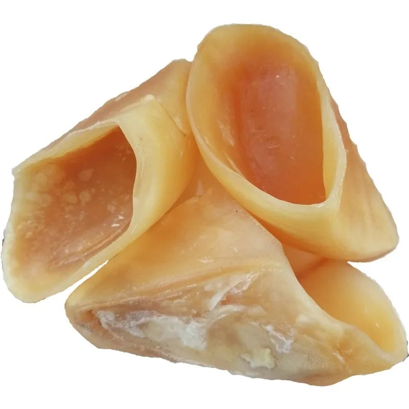 Natural cowhide dog chew in hoof shell colour for small and large dog breeds