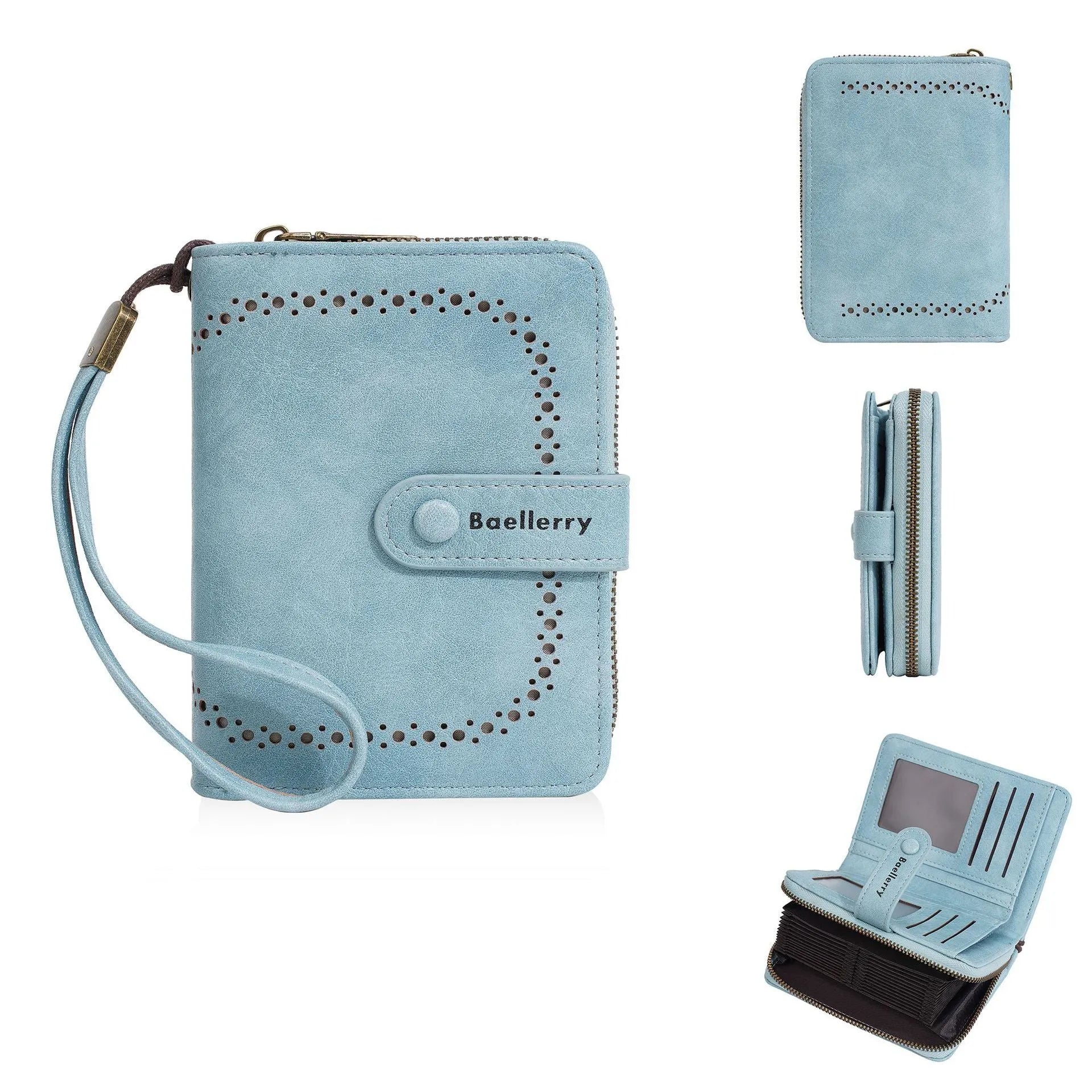 Women's black zip coin purse wallet with integrated card slots in PU leather