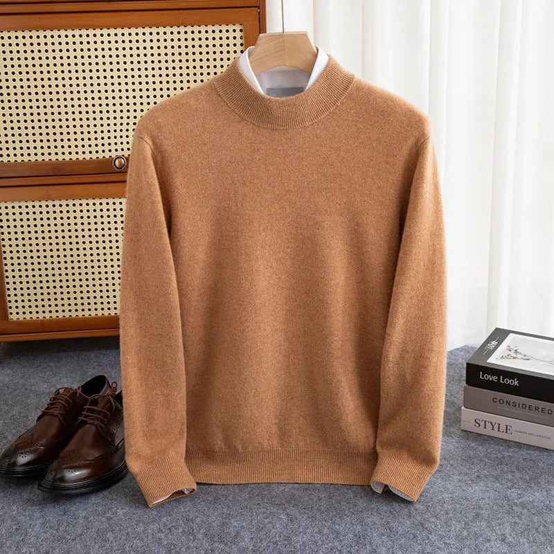 Men's loose fit half collar wool sweater in a light business style, shown in a choice of colours.