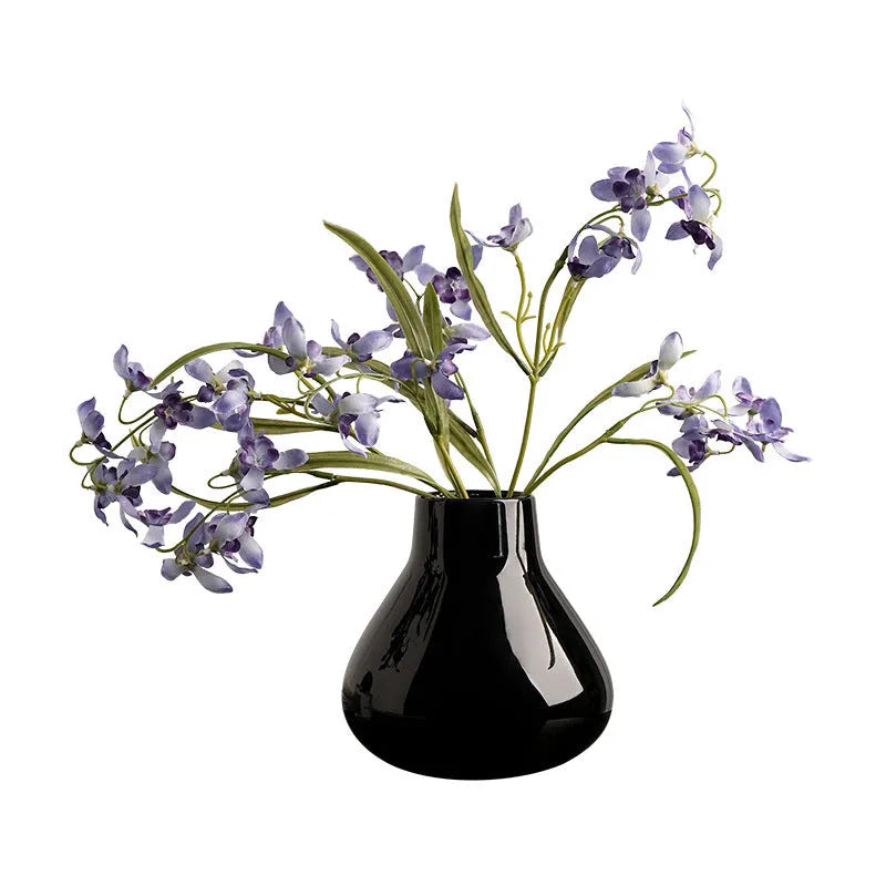 Ceramic decorative vase with round belly French design in black or white colour options