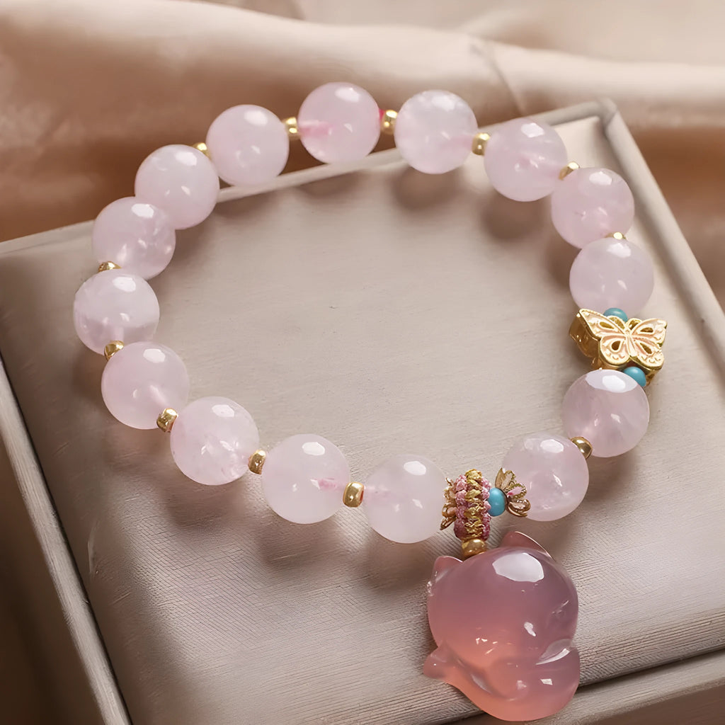 Pink natural strawberry quartz bracelet handmade ethnic style for women