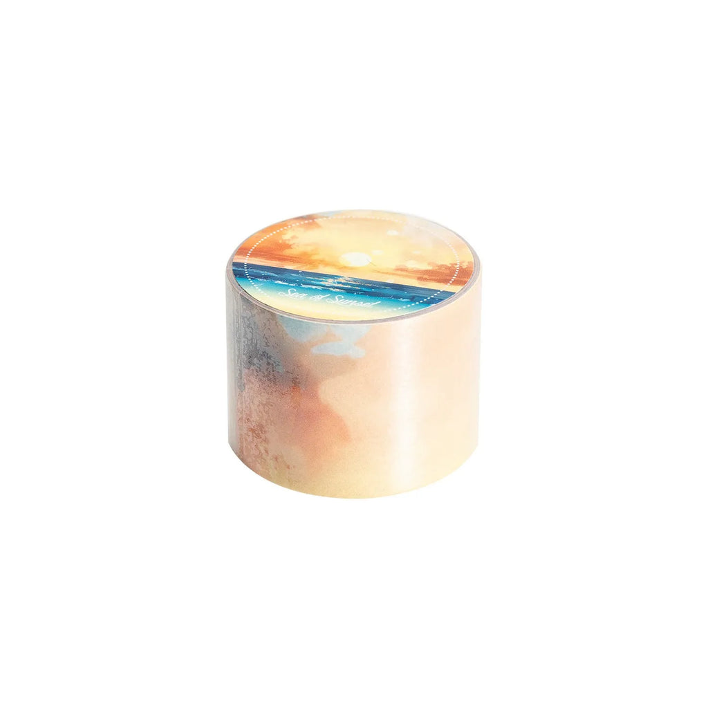 Japanese paper washi tape roll with cloud and sky theme designs including twilight and purple nebula patterns