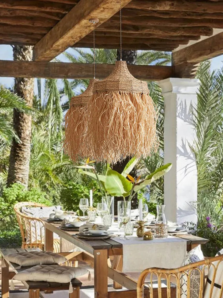 50cm diameter retro restaurant chandelier made from woven willow and wild vetch with Southeast Asian style