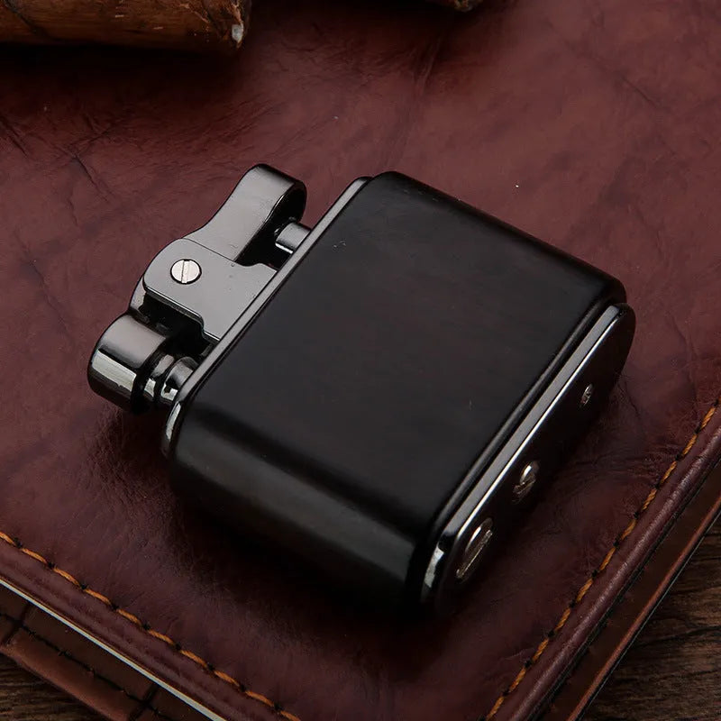 Sandalwood retro wooden kerosene lighter with cotton wick, 53x50x20mm, in Ebony finish, on gift box packaging