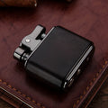 Sandalwood retro wooden kerosene lighter with cotton wick, 53x50x20mm, in Ebony finish, on gift box packaging