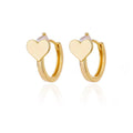 A pair of gold-coloured heart-shaped stud earrings for women on a white background.
