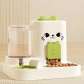 PP plastic cat feeder with integrated water and grain compartments in gray cat face design