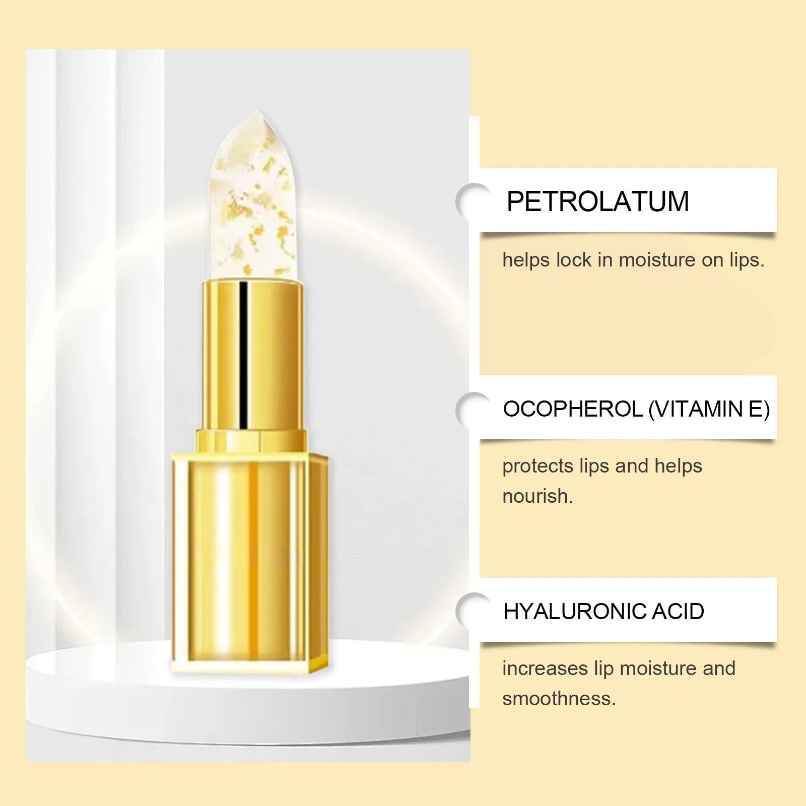 Gold foil square lipstick with hyaluronic acid and vitamin E in 3.5g nourishing formula