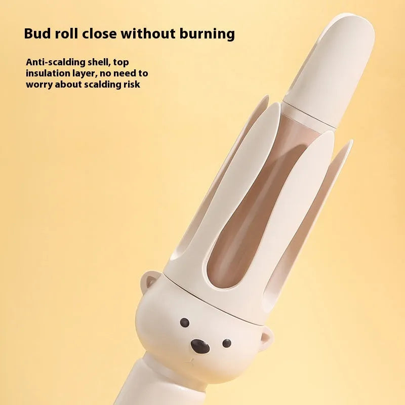 Beige automatic hair curler with negative ion technology for curly hair styling
