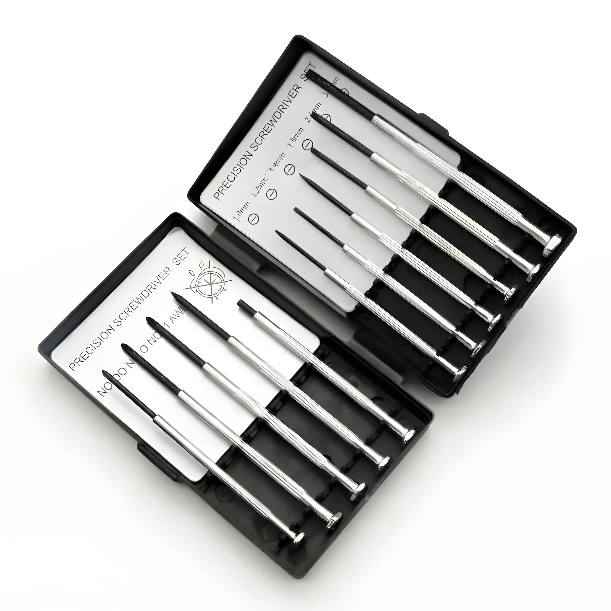 TH-6177 11-piece clock screwdriver set with cross and slotted heads on blue background