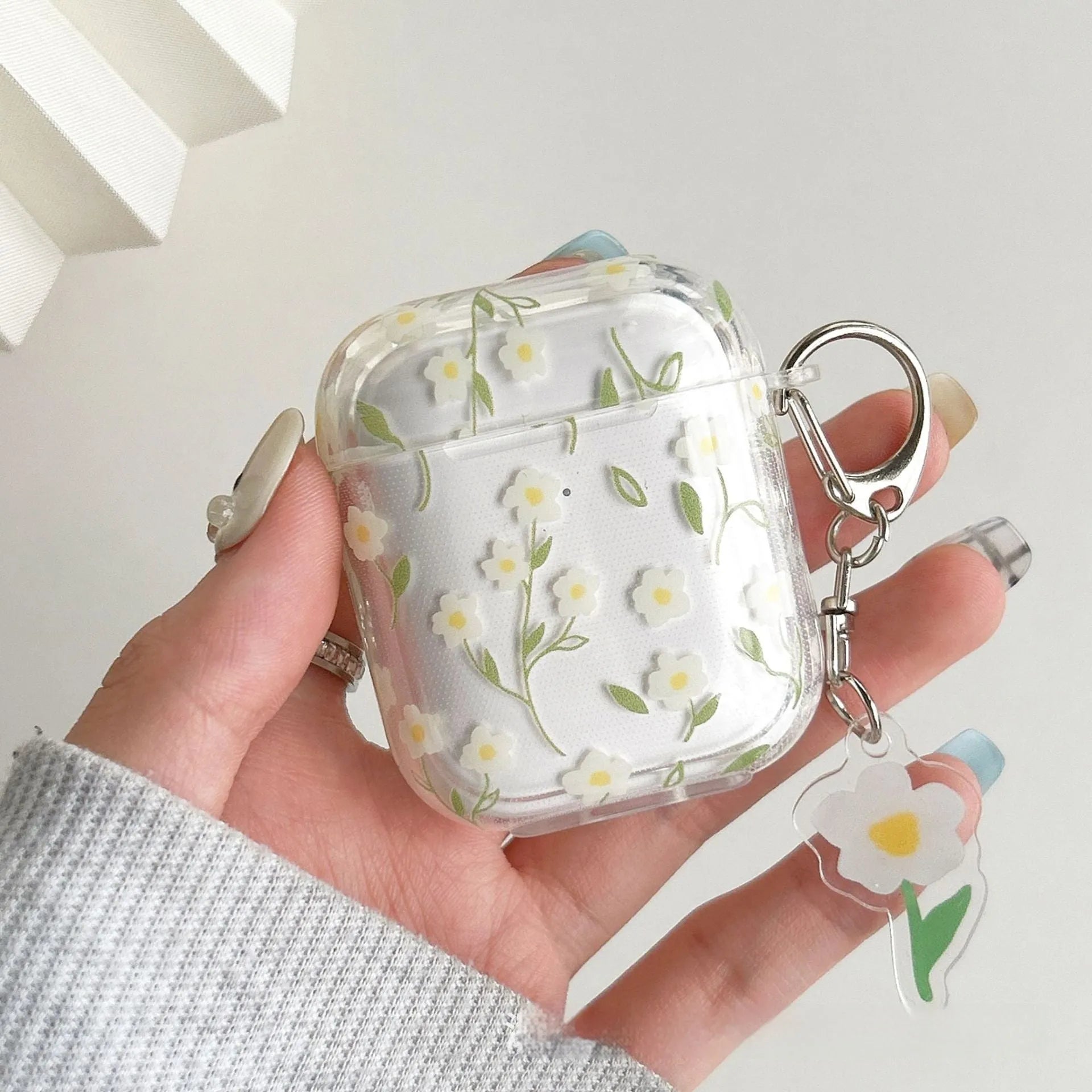 White floral pattern transparent TPU protective case cover for Apple AirPods