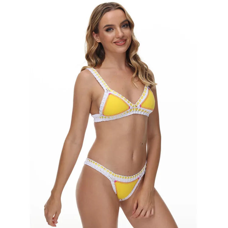 Women's blue hook and eye closure stretch split bikini suit briefs style for swimming