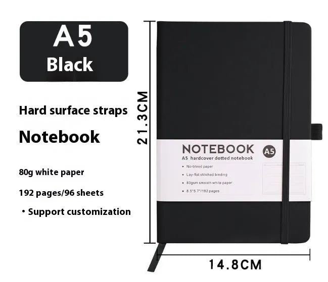 A5 soft skin-feel PU leather diary with strap closure and horizontal ruled pages in multiple colour options