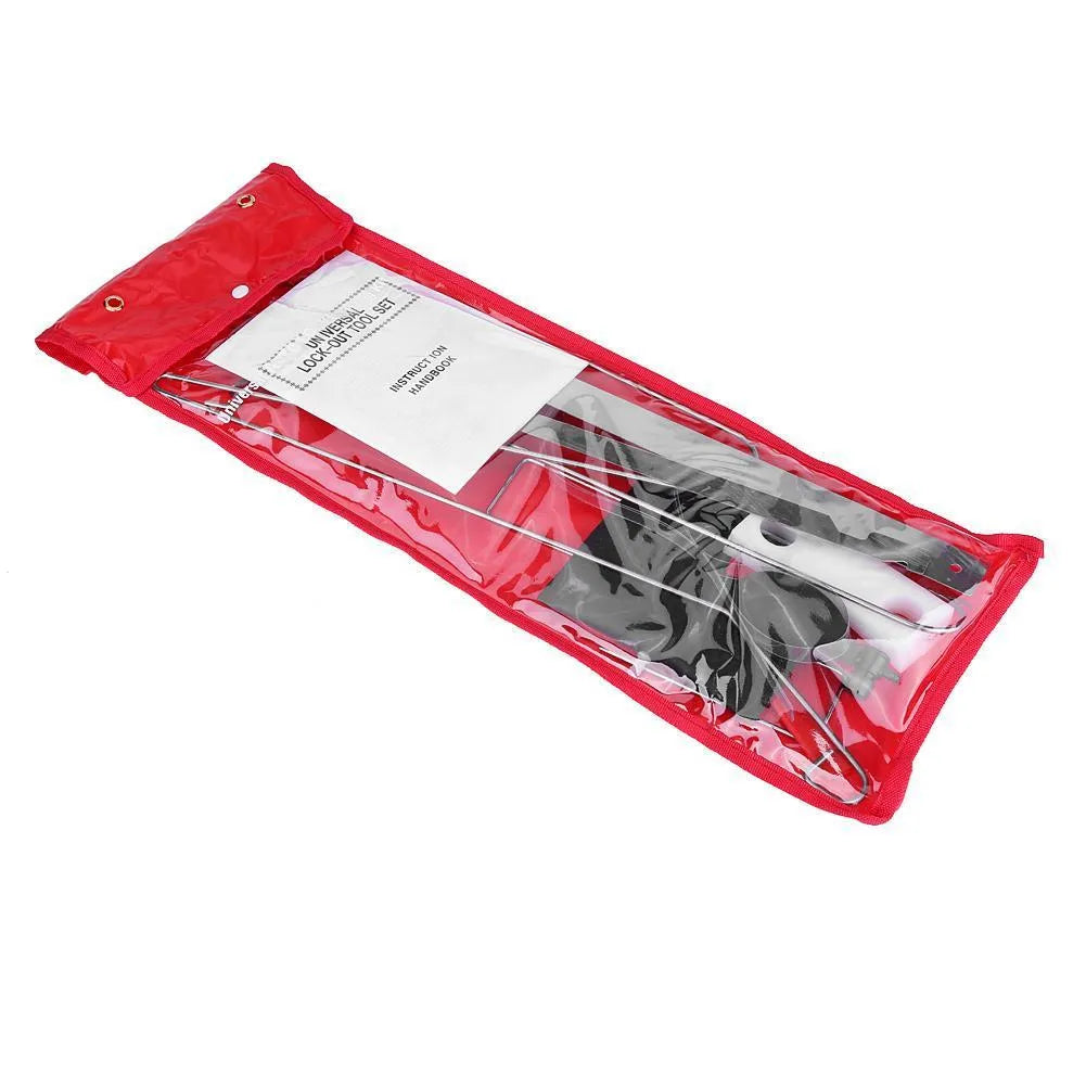 9-piece automotive maintenance tool set with plastic wedges, hooks, cable tie and crowbar tools
